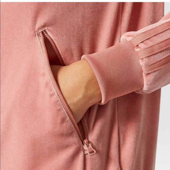 Adidas velvet vibes pink velour track jacket xs - Picture 6 of 6